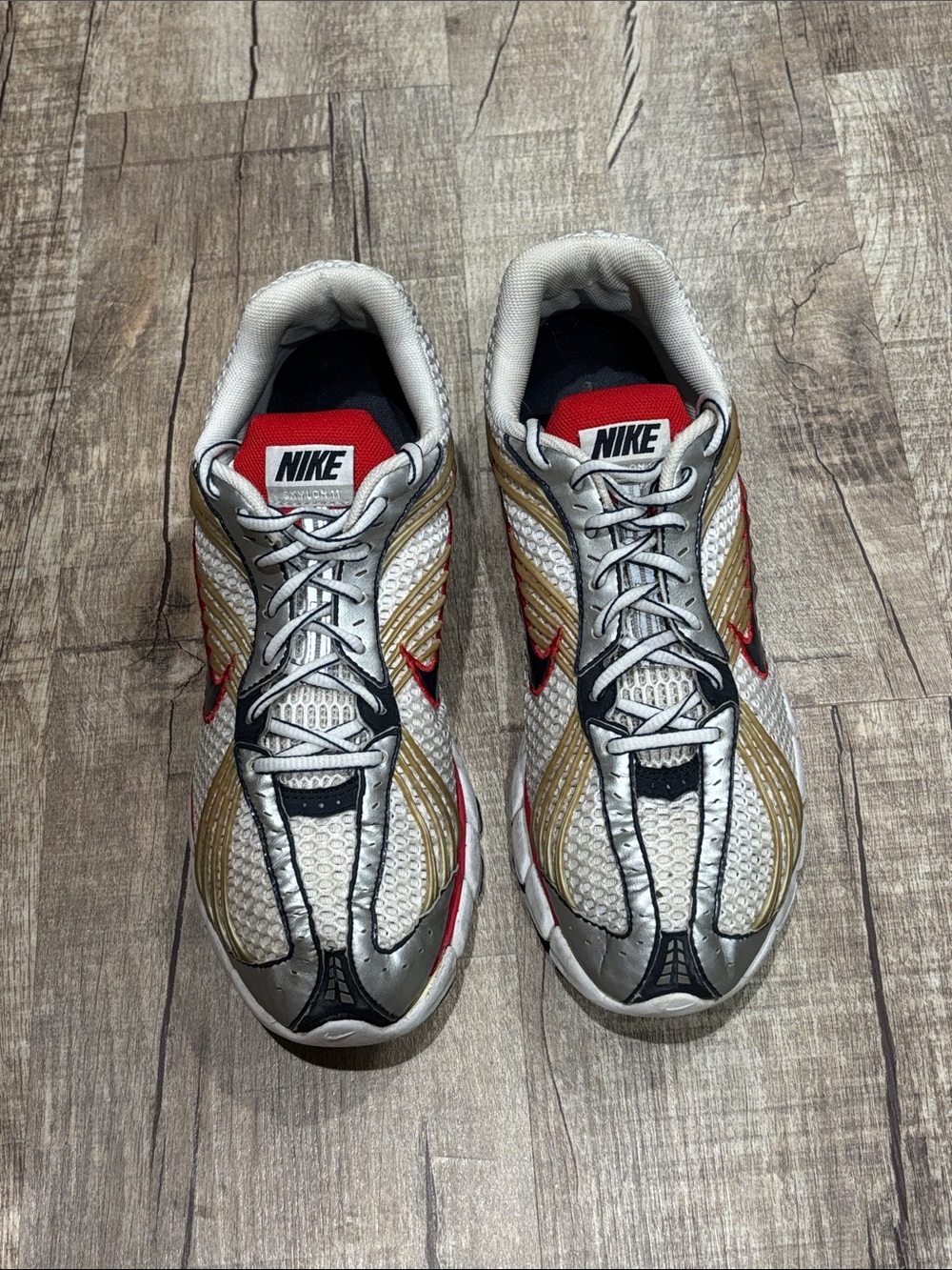 Nike Men’s White, Gold & Red Mesh Athletic Sneakers